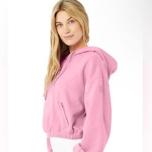 ALO Yoga Women’s Parisian Pink Stadium half zip cotton crop hoodie